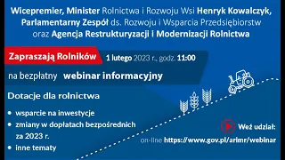 Dotacje dla rolnictwa – pierwszy krajowy webinar 1 lutego 2023