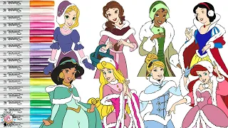 Disney Princess Coloring Book Compilation Snow White Belle Tiana Rapunzel Ariel Jasmine Aurora