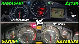 Kawasaki ninja zx12r vs Suzuki Hayabusa ! acceleration top speed