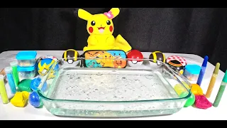 *POKEMON Slime 💛 Mixing Glitter & Kinetic Sand Into Clear Slime!