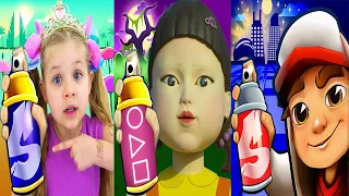 Subway Surfers Chicago 2023 vs Kids Diana Run vs Squid Game Run Gameplay HD