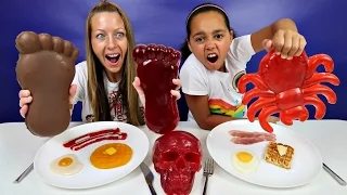 Famtastic Vlog 1: Real Food VS Gummy Food! Best chef Gross Giant Candy Challenge