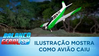 Ilustração mostra como avião de Gabriel Diniz caiu em Recife