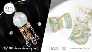 【UVレジン】レイクブルーのドライフラワージュエリーコレクション〜♪ UV Resin-Lake Blue Dried Flower Jewelry collection!!