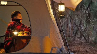 SOLO CAMPING with my DOG  [ time off relaxing in a cosy pine forest, tent shelter | ASMR ]