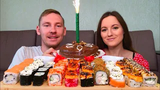 МУКБАНГ РОЛЛЫ ДЕНЬ РОЖДЕНИЯ ТОРТ | MUKBANG ROLLS BIRTHDAY CAKE