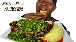 Asmr Full Tilapia Fish With Okra Soup And Chicken Stew + Fufu | Eating Show | African Food