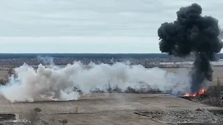 Video showing a Russian Mil Mi-24 helicopter being shot down by a missile in Ukraine