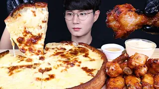ENG SUB) ASMR 1KG!! GIANT CHEESY PIZZA & BBQ CHICKEN EATING SOUNDS MUKBANG 피자 치킨 먹방ASMR MUKBANG