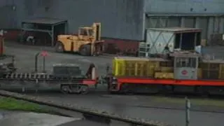 Loco shunting slab wagons.