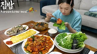 Real Mukbang:) Korean home meal basic set 😋☆Stir-fried pork, egg roll, mushrooms