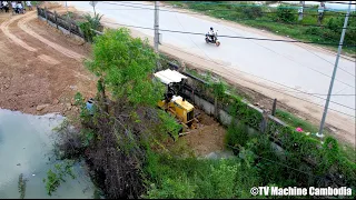 Awesome Processing Skills Operator Bulldozer Spreading Stone Building New Road In Pagoda