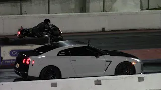 Nissan GTR vs Suzuki Hayabusa and Tesla Model S Performance 1/4 Mile