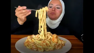 ASMR SHRIMP FETTUCCINE ALFREDO MUKBANG (NO TALKING) EATING SOUNDS