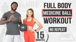 15 Minute Medicine Ball HIIT Workout (No Repeat + Modifications)