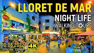 4K Lloret de Mar (Catalonia, Spain) Night Life Walking Tour • June 2022