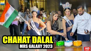 Mrs Galaxy 2023 Chahat Dalal arrives in India, proudly waves the Flag during media interaction