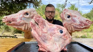 3 Big Bull Heads Spit Roasted. Favorit Dish of a Real Meat Lover.