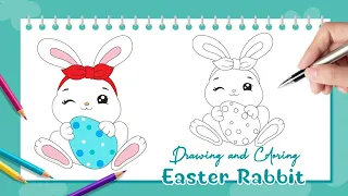 How to Draw Easter Rabbit Easy | Bunny drawing and coloring Step by Step | Cartoon character drawing