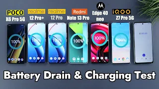 Realme 12 Pro+/Realme 12 Pro Battery Drain & Charging Test Vs Poco X6 Pro/Note 13 Pro/iQoo Z7 Pro