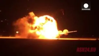 Moment Russian Tu-95 bomber bursts into flames on runway