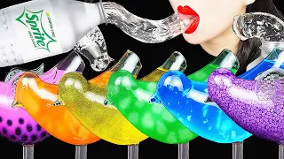 ASMR RAINBOW DRINKS, CLEAR SPRITE HONEY JELLY, FROG EGGS BOBA TEA BIRD GLASS DRINKING SOUNDS 신기한 물먹방