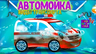 Виды транспорта для детей. Развивающий мультик про машинки. Игра АВТОМОЙКА. Учим машинки для детей 🚑