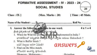 9th class social studies FA 4 question paper answer key🔑  real paper new syllabus cbse syllabus