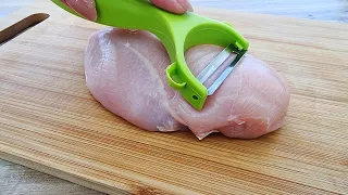Trick with the vegetable peeler! A great no-oven chicken breast recipe