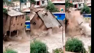 ¡Terrible! Casa de tres pisos en Chosica colapsa tras caída de huaico