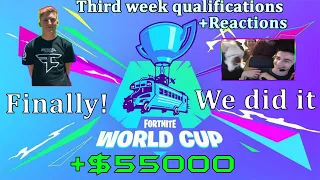 Fortnite World Cup *EMOTIONAL* Reactions to Qualification *WINNING* $50000 *WEEK 3*