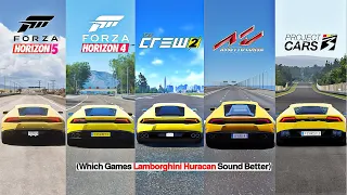 Lamborghini Huracan Comparison - FH5, FH4, FH3, FM7, The Crew 2, Assetto Corsa, Project Cars 3, NFSH