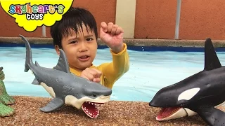 Playing with Shark Toys for Kids - Animal Planet Mega Shark & Whale Set Swimming Children