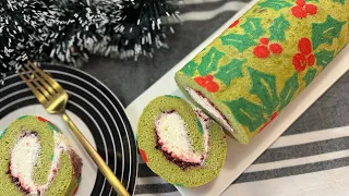 Christmas Swiss Roll | How to make pattern roll cake