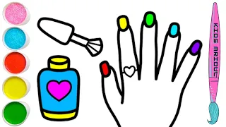 Glitter Hand & Nail polish Coloring ,Drawing & Painting for Kids and Toddlers | Makeup Set Draw Easy