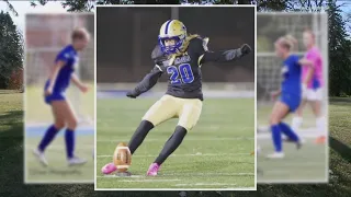 Girls soccer player steps in to kick for Holy Angels football team