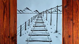 How To Draw Perspective Train Track, 1 Point Perspective Train Track Drawing, One Point Perspective