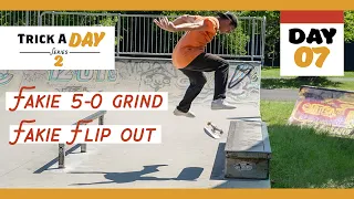 Trick A Day Series 2 - Day 7 Fakie 5-0 Grind Fakie Flip Out on a Ledge