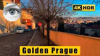 Golden Prague (Zlata Praha) walk 4k HDR  Strahov Monastery - Nerudova - Lesser Town Square 🇨🇿Czechia