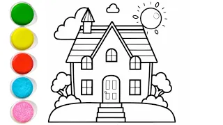 Beautiful house🏠 drawing and coloring for kids and toddlers - step by step drawing