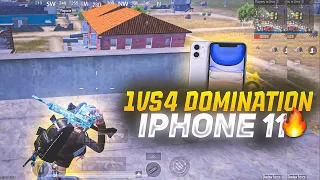 1VS4 DOMINATION🔥IPHONE 11 SMOOTH + EXTREME PUBG / BGMI TEST 2024⚡️5 FINGER GAMEPLAY