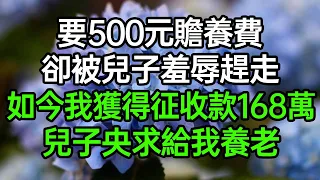 要500贍養費被兒子掃地出門，如今我獲得征收款168萬，兒子央求給我養老#深夜淺讀 #為人處世 #生活經驗 #情感故事