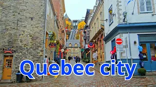 Walking in Quebec city | Petit Champlain Red door GOBLIN | First snow | Tour 2023 [UHD]