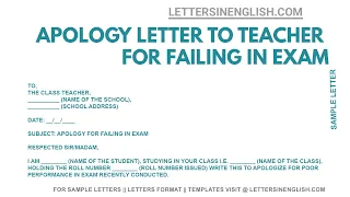 Apology Letter to Teacher for Failing in Exam - Apology Letter to Teacher regarding Exams