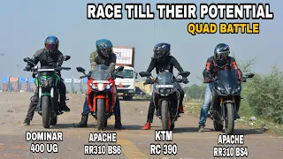 Apache RR310 Bs6 Vs Dominar 400 UG Vs Apache RR310 Bs4 Vs Ktm RC 390 || Race Till Their Potential