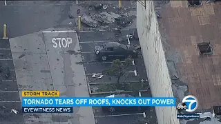 Mangled businesses and ripped-up roofs and cars: Rare Montebello tornado leaves trail of destruction