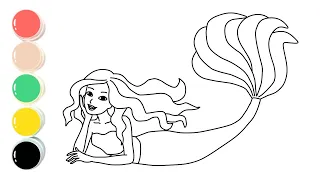 Drawing and Coloring a Cute Mermaid, Art for Kids