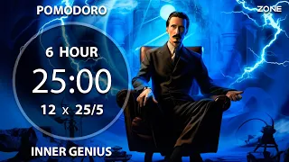 Unleash Your Inner Tesla | 6 Hour 25/5 Pomodoro Timer for Maximum Productivity & Focus | ADHD Relief
