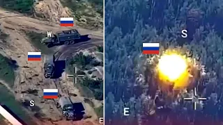 Horrifying Moments! How Ukrainian Drones Ambush and Annihilate Column of Russia Tanks