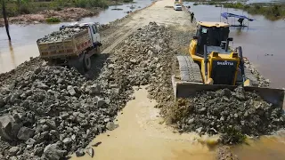 Excellent No Two!! Skill Operator Dozer Pushing Stone Building New Road From one Province to Another